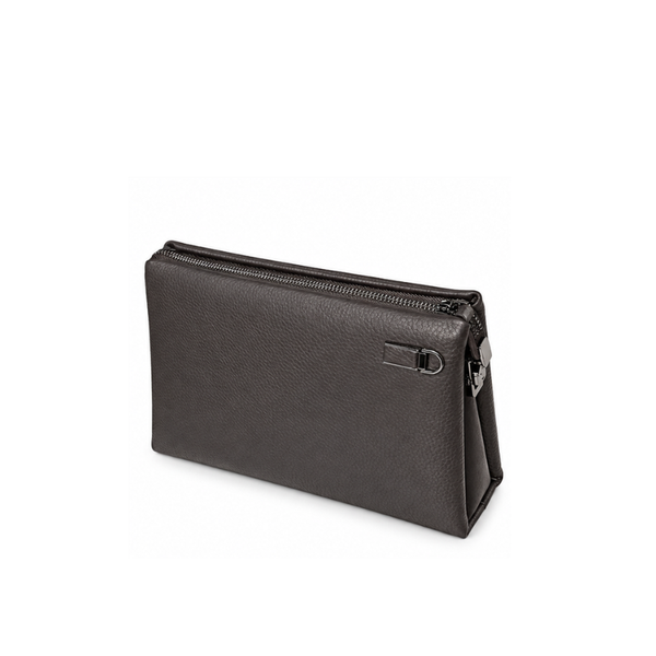 Italian Textured Leather Luxury Edge Clutch - Brown