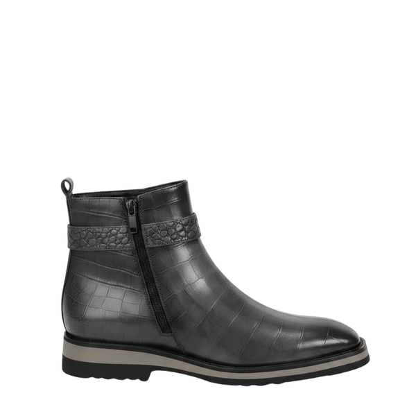 Italian Aristo Croc Texture Ankle Boots - Grayish Black
