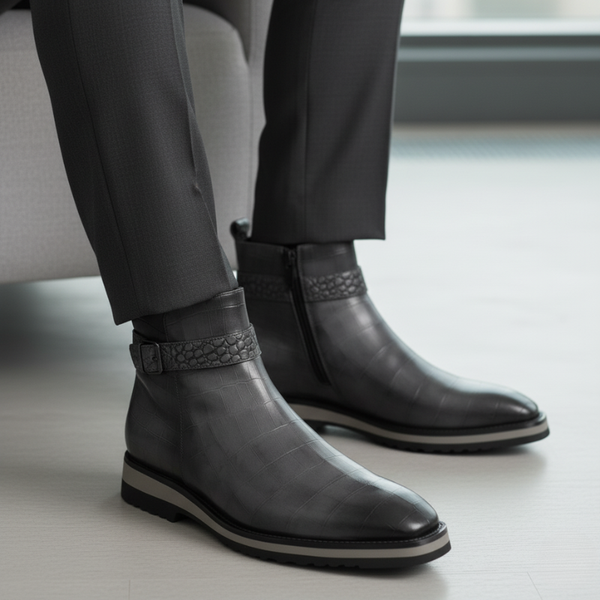 Italian Aristo Croc Texture Ankle Boots