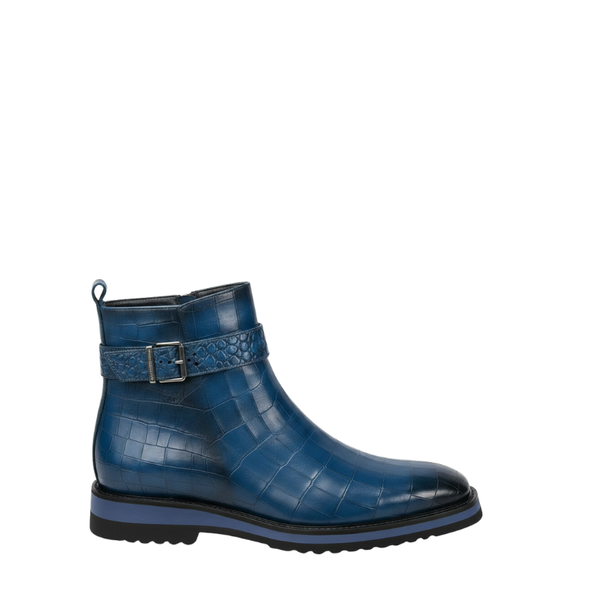 Italian Aristo Croc Texture Ankle Boots - Navy Blue