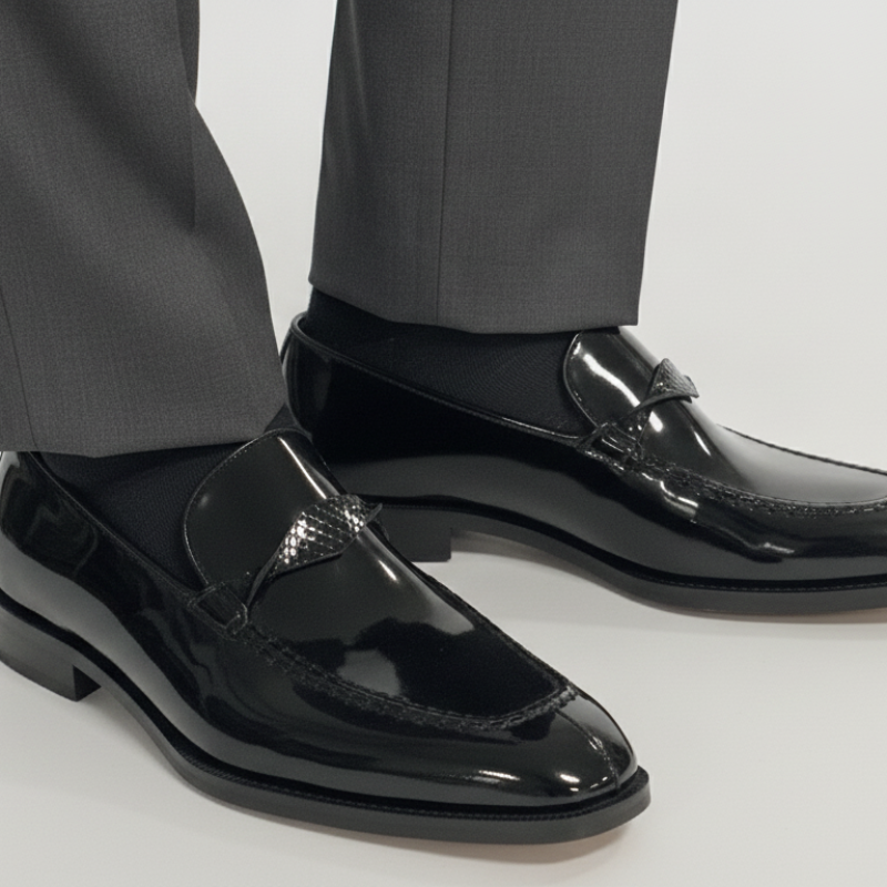 Italian Aura Glossy Classic Leather Loafers