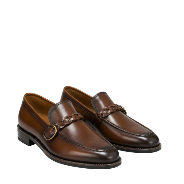 Italian Braided Luxe Buckle Leather Loafers
