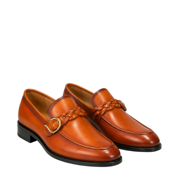 Italian Braided Luxe Buckle Leather Loafers