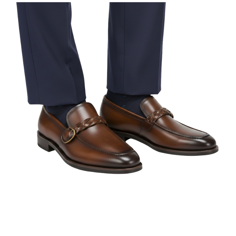 Italian Braided Luxe Buckle Leather Loafers