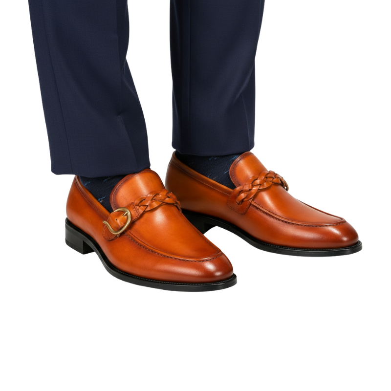 Italian Braided Luxe Buckle Leather Loafers