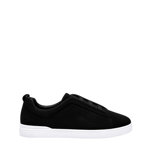 Italian Craft Luxury Suede Triple Stitch Comfort Sneaker - Black