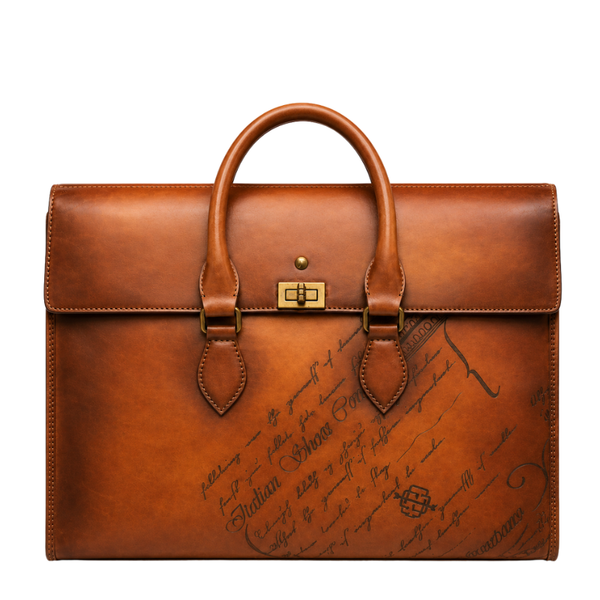 Italian Craft signature Script Leather Briefcase