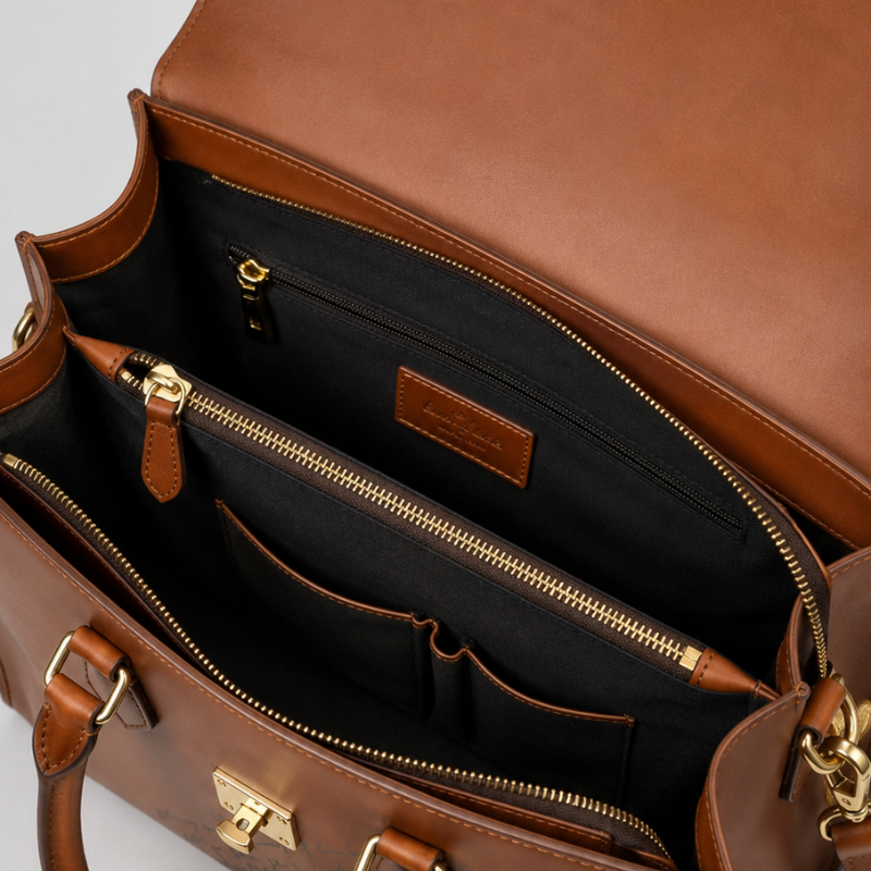 Italian Craft signature Script Leather Briefcase