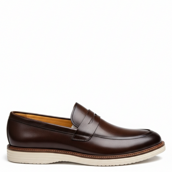 Italian Crest Glide Penny Loafers - Coffee Brown