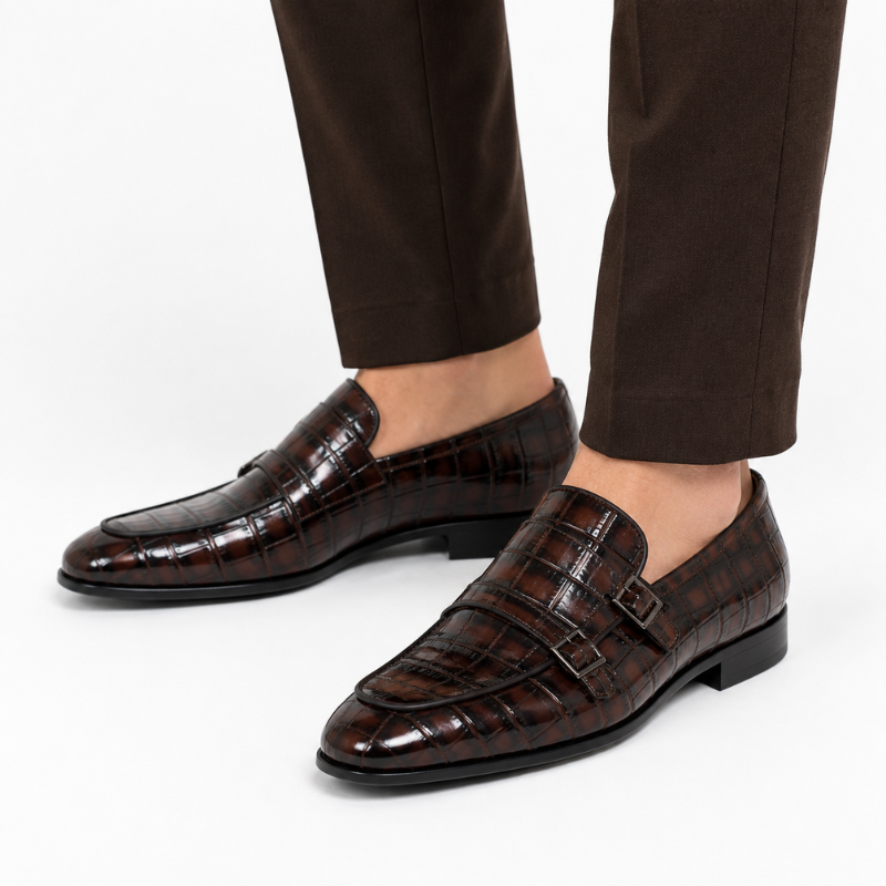 Italian Croc-Embossed Double Monk Strap Loafers