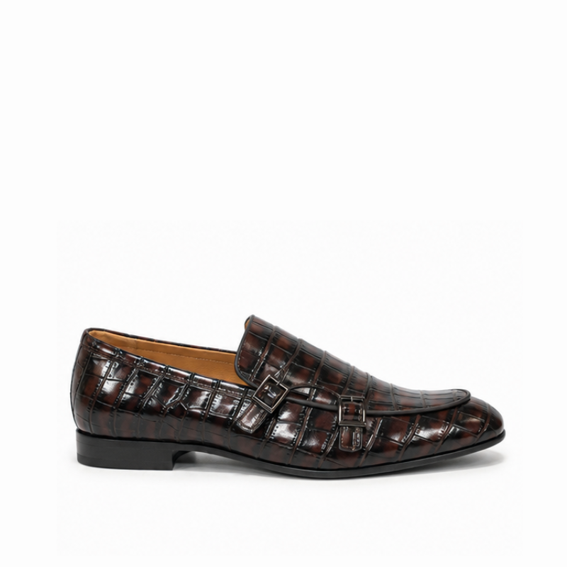 Italian Croc-Embossed Double Monk Strap Loafers