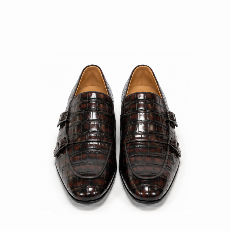 Italian Croc-Embossed Double Monk Strap Loafers