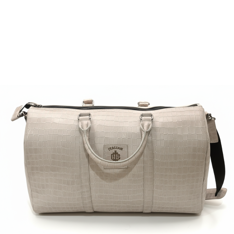 Italian Croc-Textured Luxury Weekender Duffle Bag