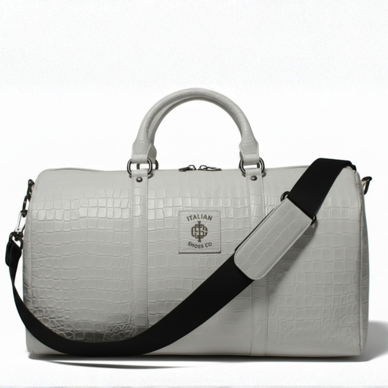 Italian Croc-Textured Luxury Weekender Duffle Bag