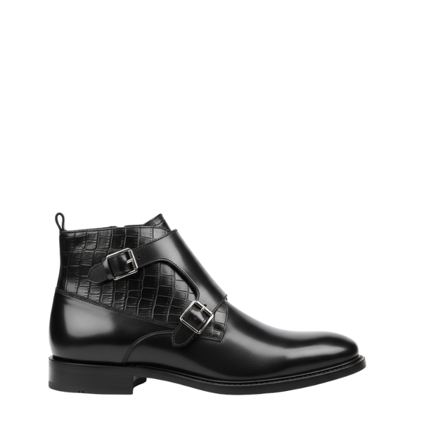Italian Croc Panel Buckle Zipper Boots