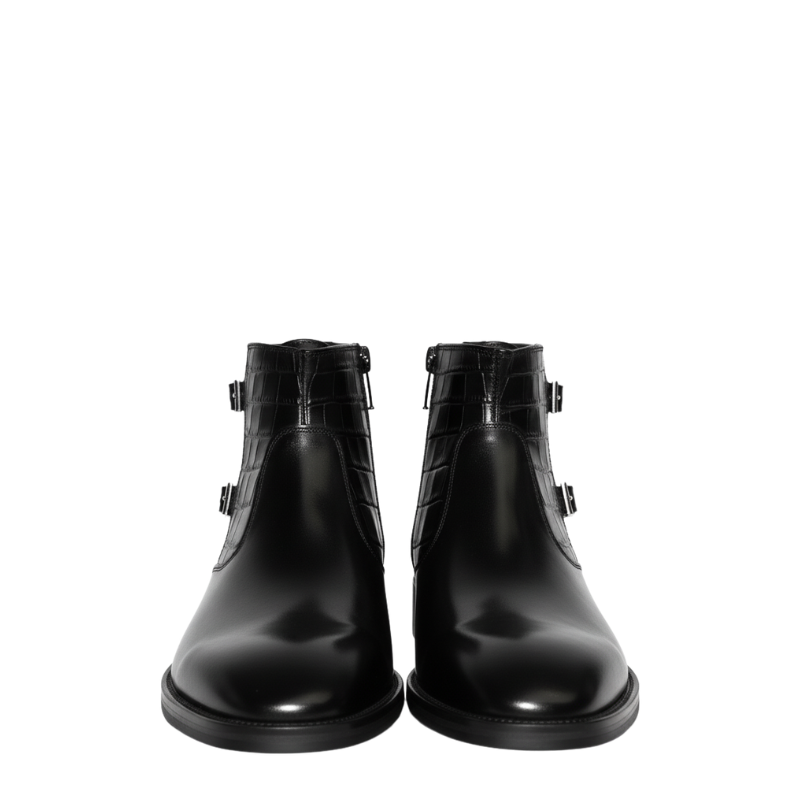 Italian Croc Panel Buckle Zipper Boots