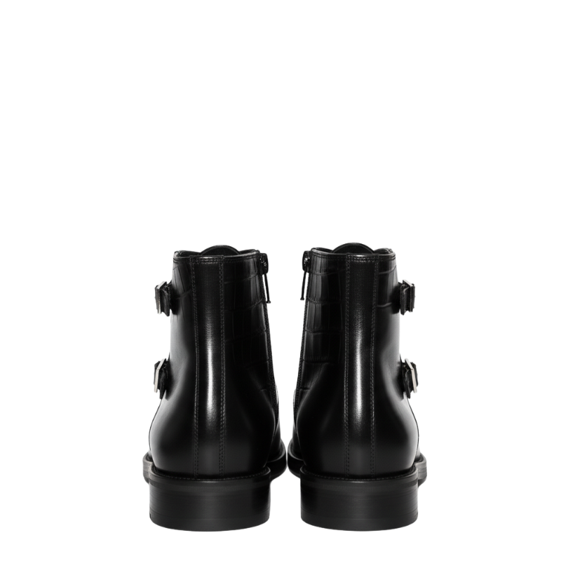 Italian Croc Panel Buckle Zipper Boots