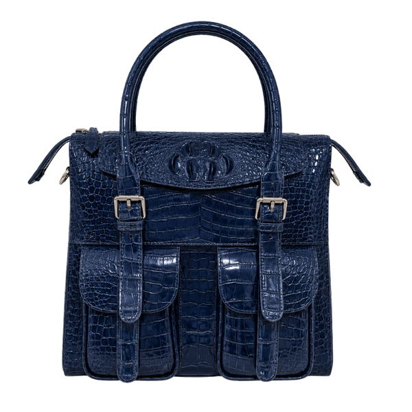 Italian Croco Leather Front Pocket Briefcase Bag