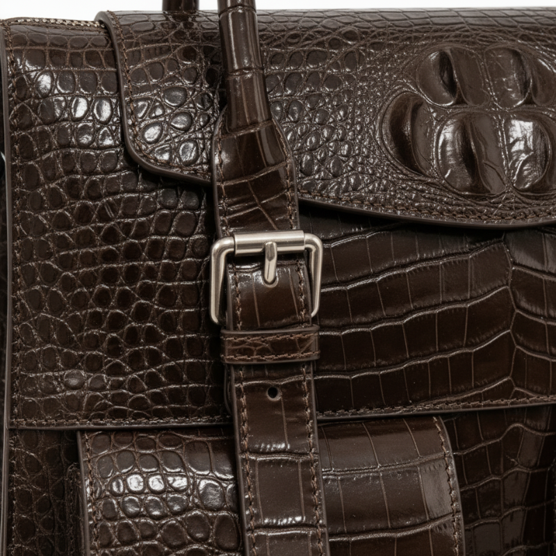 Italian Croco Leather Front Pocket Briefcase Bag