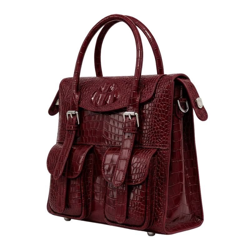 Italian Croco Leather Front Pocket Briefcase Bag