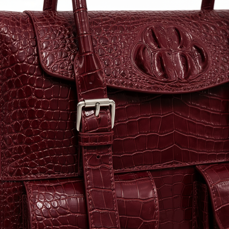 Italian Croco Leather Front Pocket Briefcase Bag