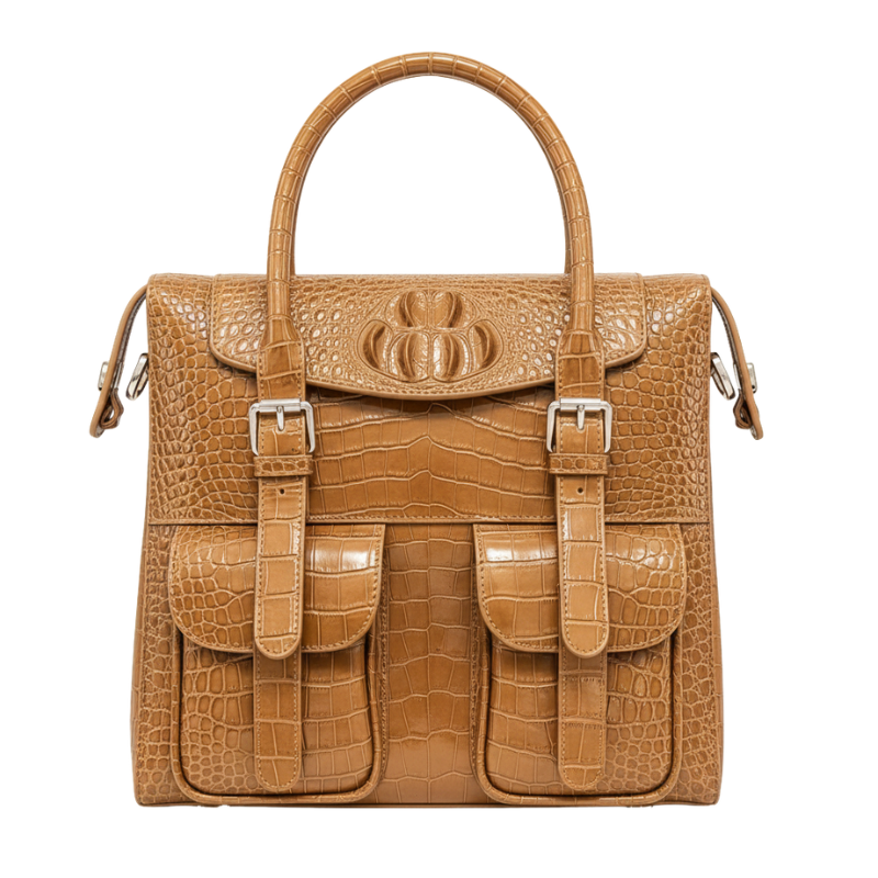 Italian Croco Leather Front Pocket Briefcase Bag