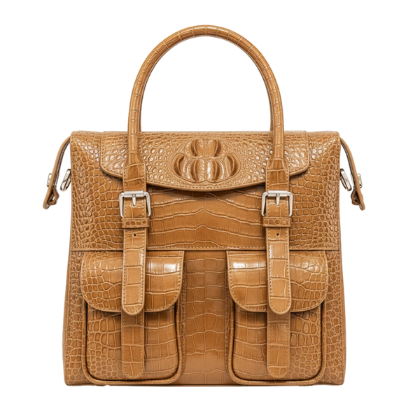 Italian Croco Leather Front Pocket Briefcase Bag