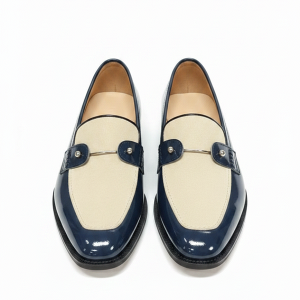Italian Dual Tone Houndstooth Metallic Bar Loafers