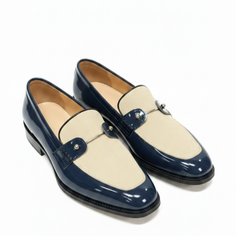 Italian Dual Tone Houndstooth Metallic Bar Loafers