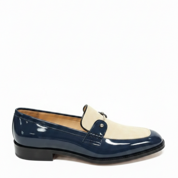 Italian Dual Tone Houndstooth Metallic Bar Loafers