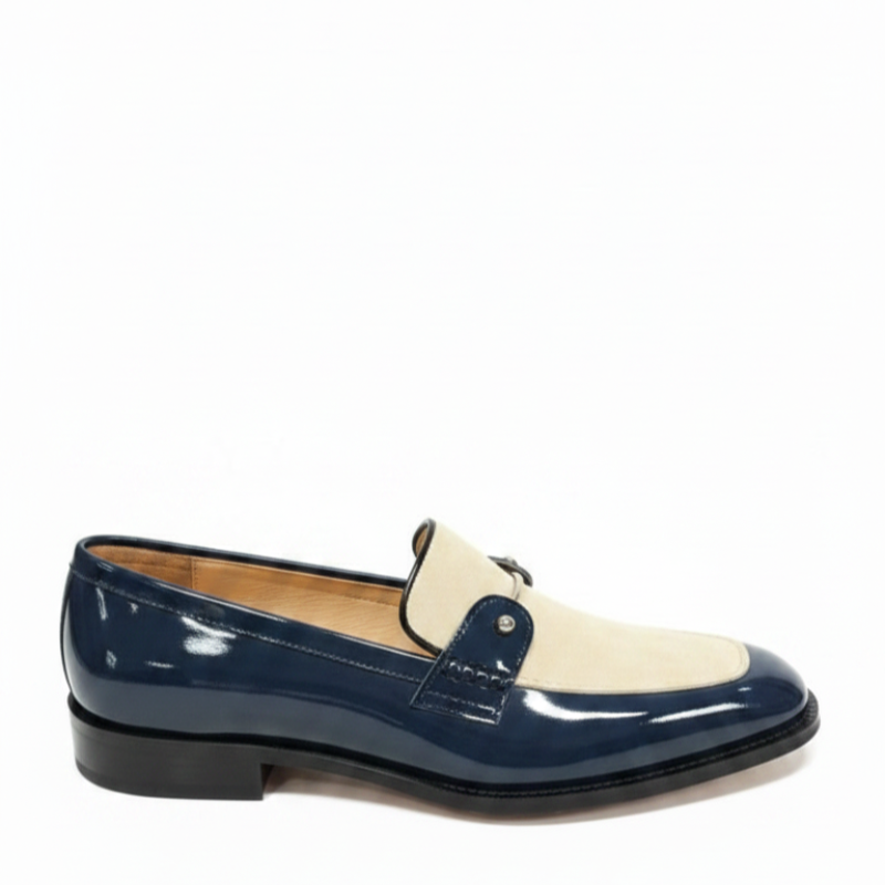 Italian Dual Tone Houndstooth Metallic Bar Loafers