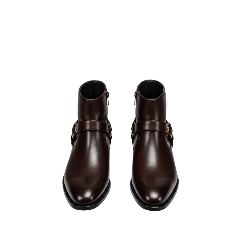 Italian Leather Ankle Boots With Harness Heritage Detailing