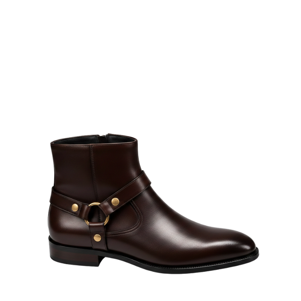 Italian Leather Ankle Boots With Harness Heritage Detailing