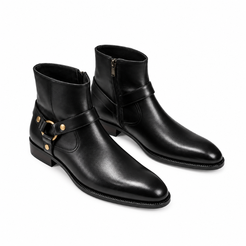 Italian Leather Ankle Boots With Harness Heritage Detailing
