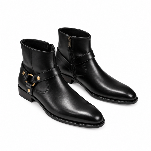 Italian Leather Ankle Boots With Harness Heritage Detailing