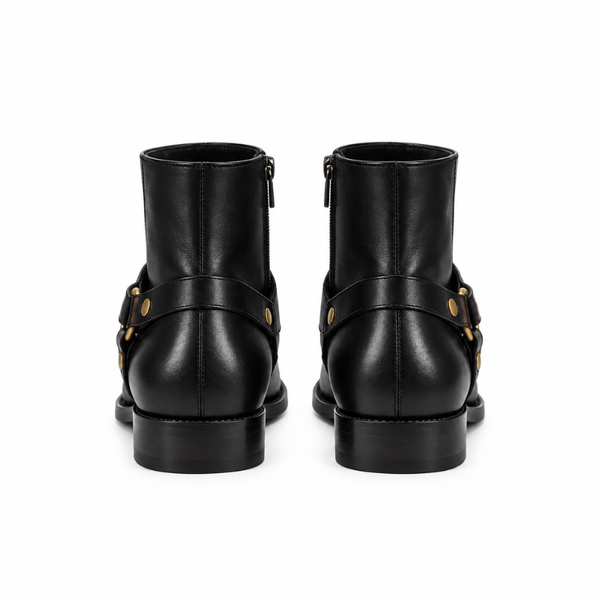 Italian Leather Ankle Boots With Harness Heritage Detailing