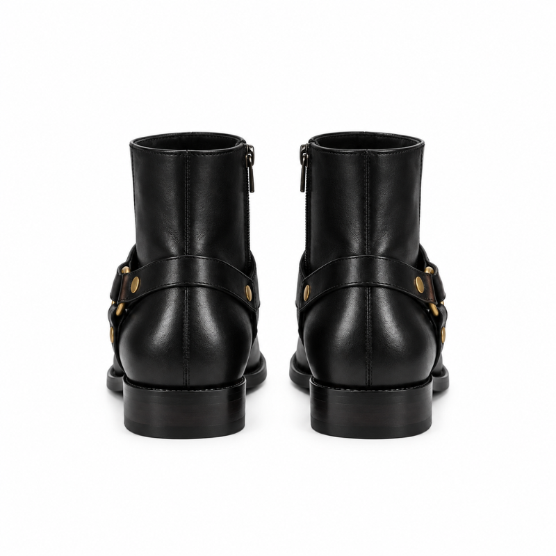 Italian Leather Ankle Boots With Harness Heritage Detailing