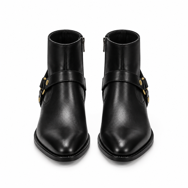 Italian Leather Ankle Boots With Harness Heritage Detailing