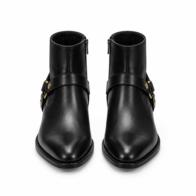 Italian Leather Ankle Boots With Harness Heritage Detailing