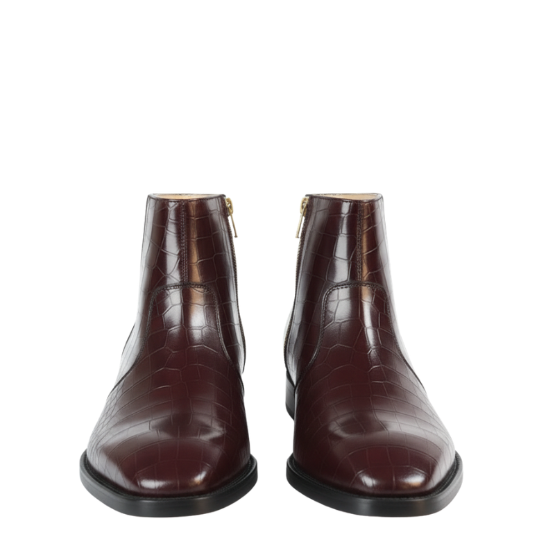 Italian Leather Croc Zip Ankle Boots