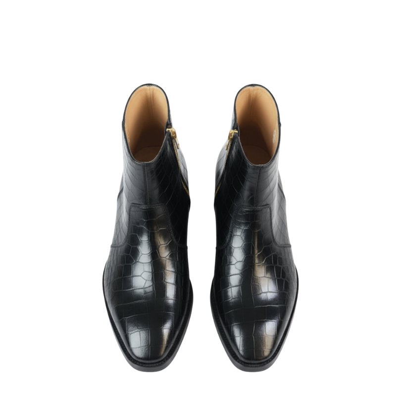 Italian Leather Croc Zip Ankle Boots
