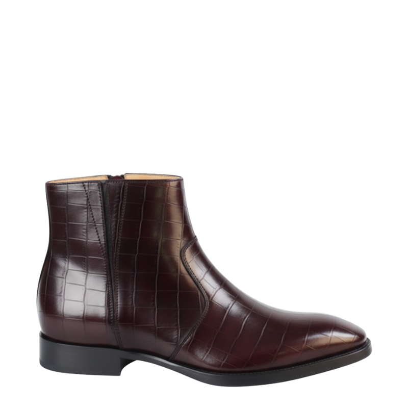 Italian Leather Croc Zip Ankle Boots