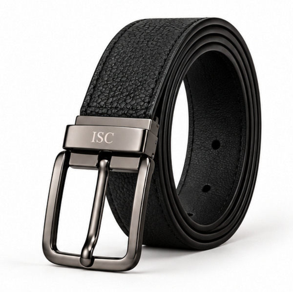 Italian Luxe Grain Gunmetal Classic Belt - Black