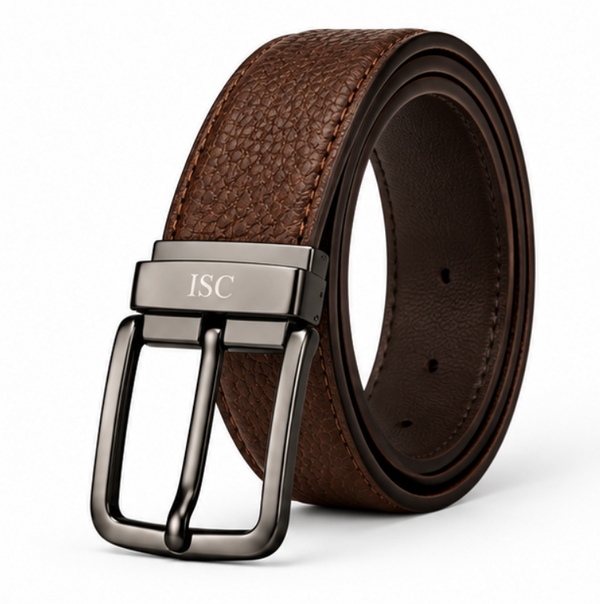 Italian Luxe Grain Gunmetal Classic Belt - Coffee