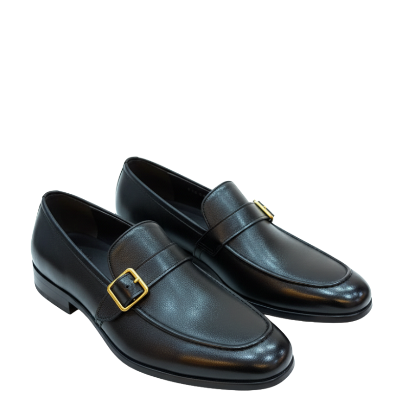 Italian Luxury Buckle Strap Leather Loafers