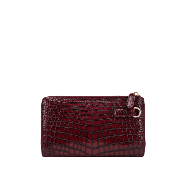 Italian Luxury Crocodile Leather Zipper Clutch
