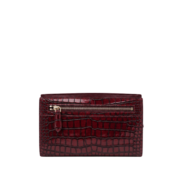 Italian Luxury Crocodile Leather Zipper Clutch - Wine