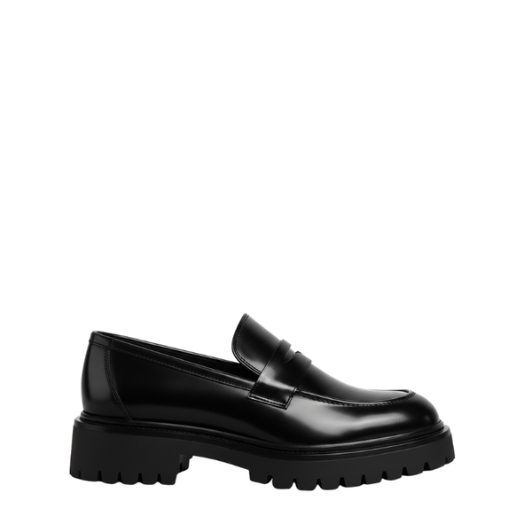 Italian Luxury Lug Soles Sturdy Penny Loafer - Black
