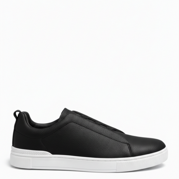 Italian Luxury Tripple Stitch Minimal Leather Sneakers - Black