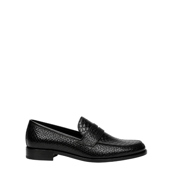 Italian Python Textured Luxe Loafers - Black